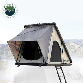 LD TMON Clamshell Aluminum Hard Shell Roof Top Tent - 2 Person Capacity, Tan Body & Green Rainfly