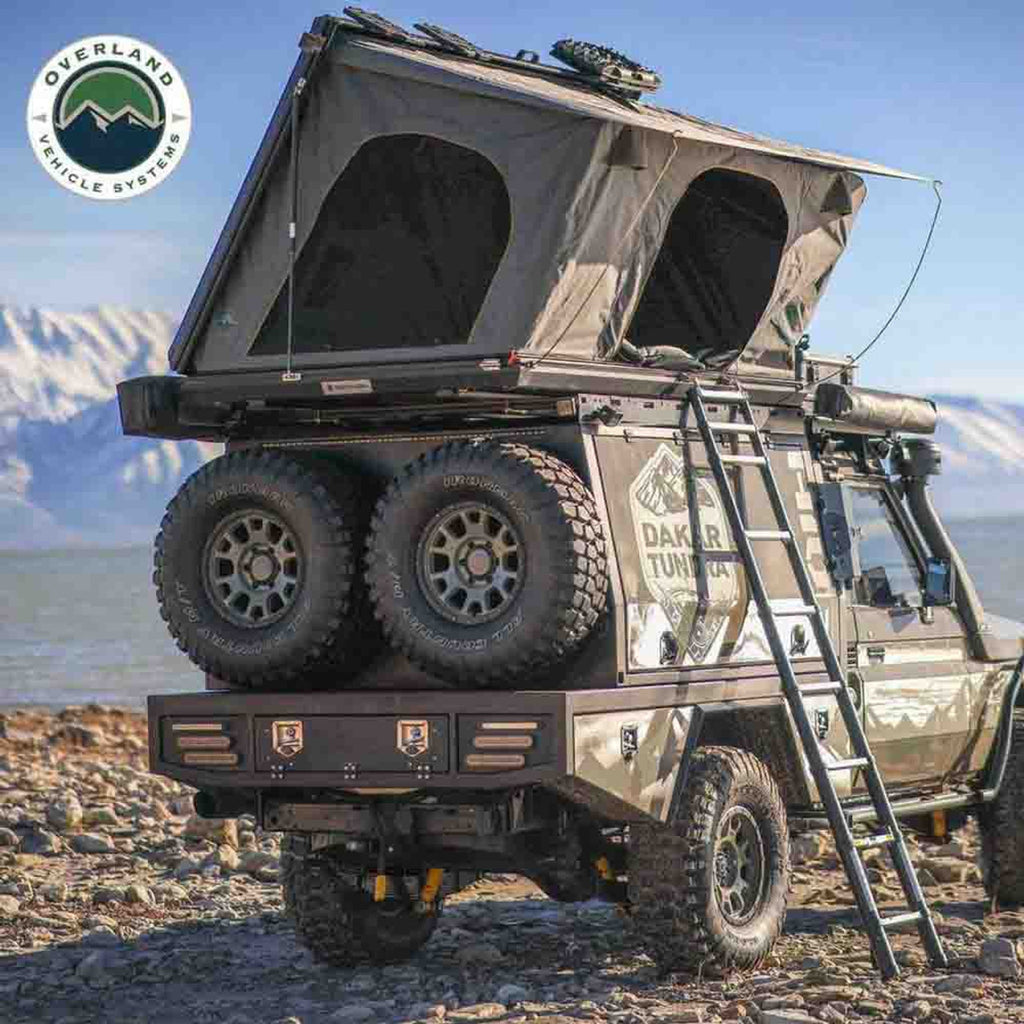 HD Sidewinder Side Load Aluminum Hard Shell Roof Top Tent, Grey Body & Green Trim