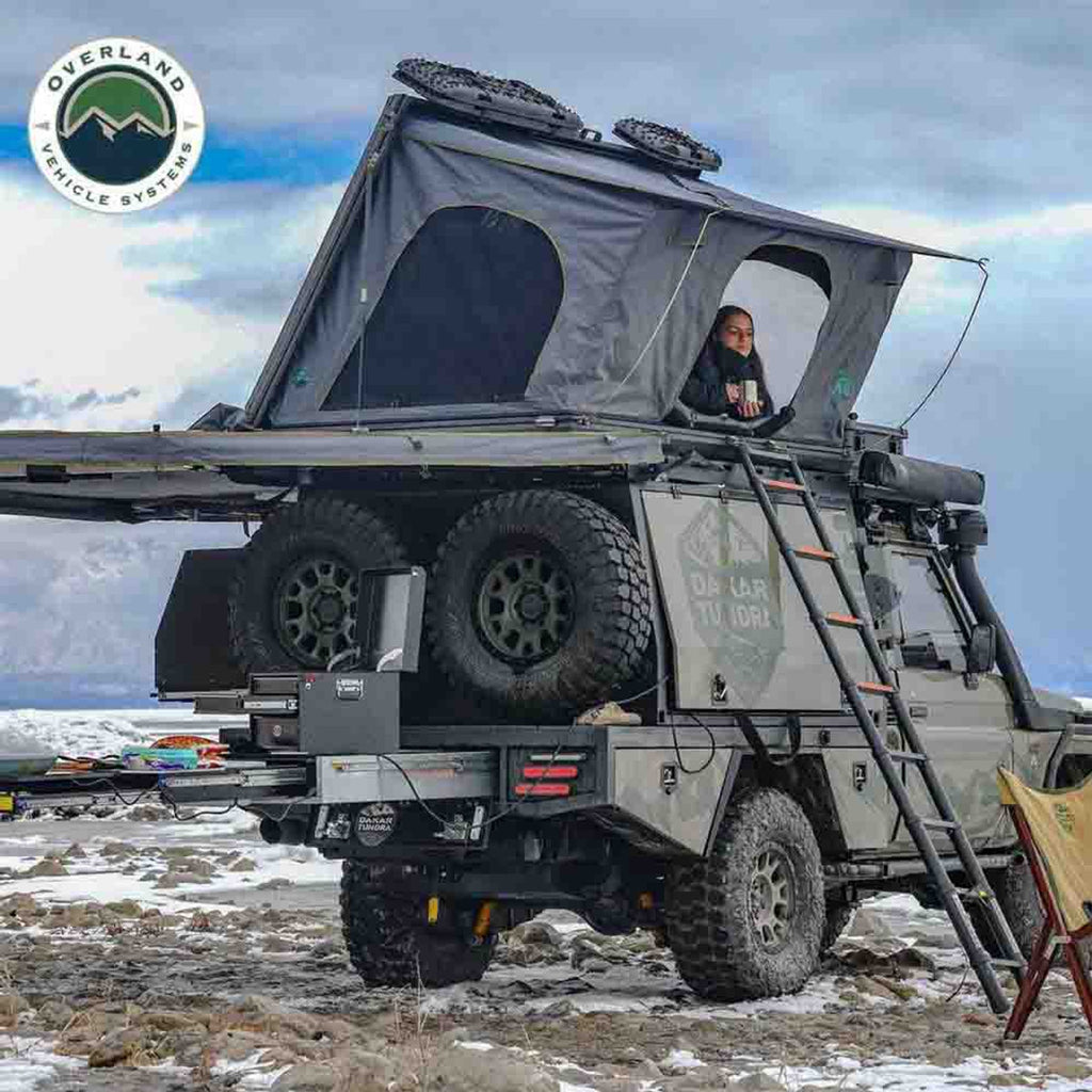 HD Sidewinder Side Load Aluminum Hard Shell Roof Top Tent, Grey Body & Green Trim