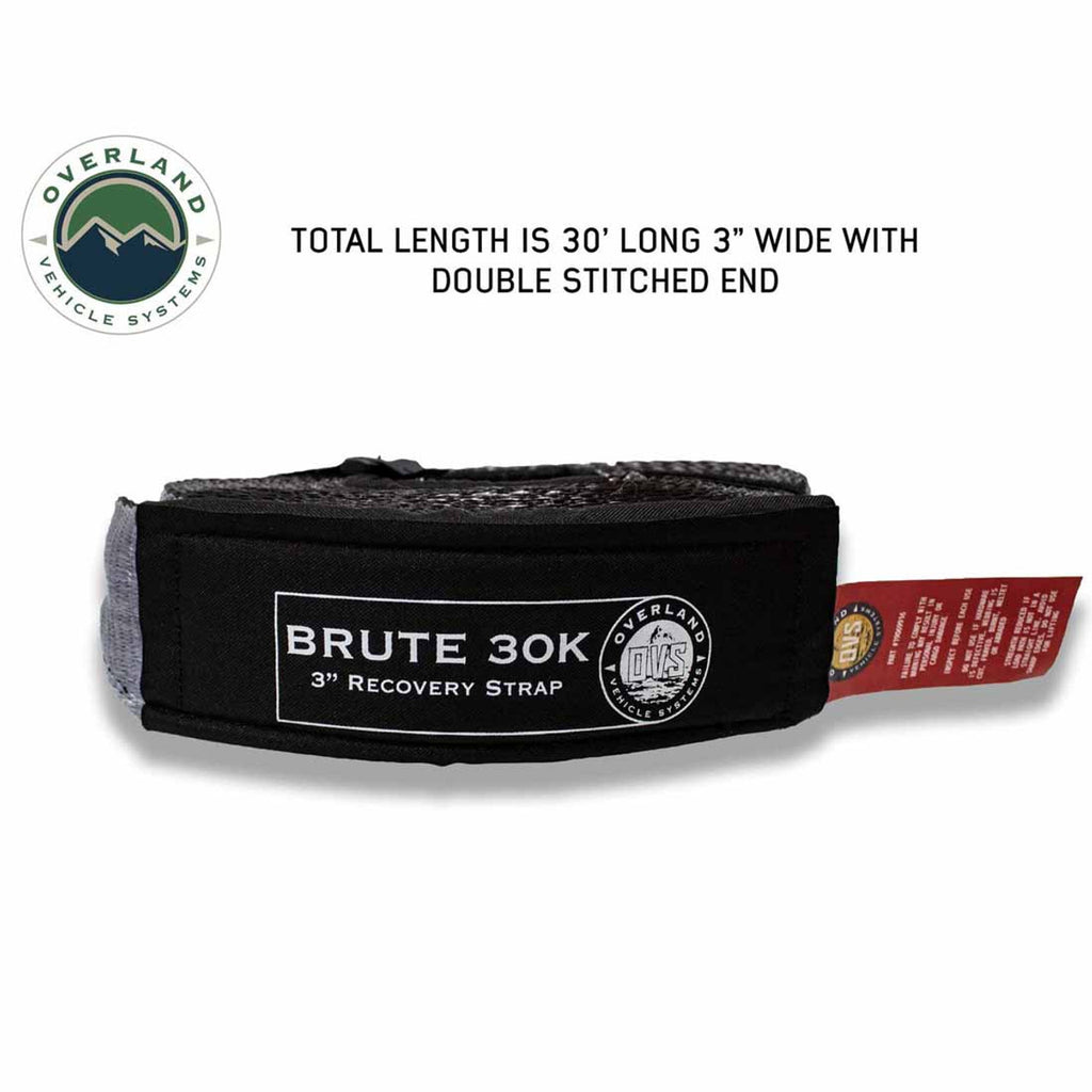 Tow Strap 3" x 30' 30,000 LB. Gray With Black Ends & Storage Bag