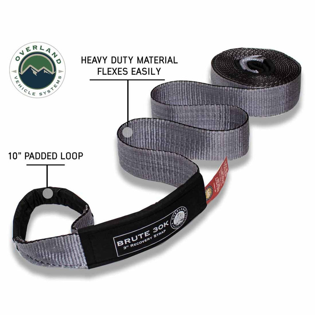 Tow Strap 3" x 30' 30,000 LB. Gray With Black Ends & Storage Bag