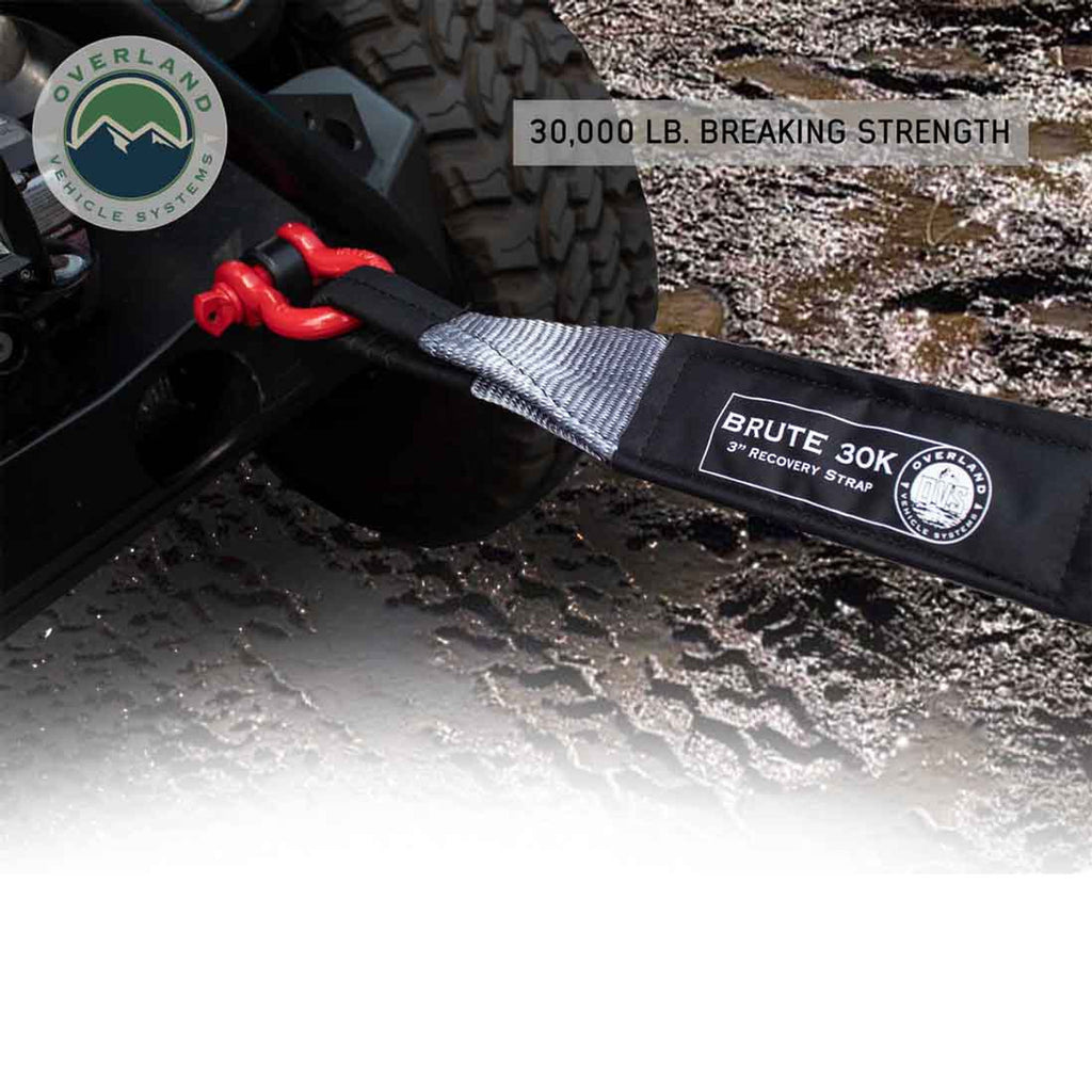 Tow Strap 3" x 30' 30,000 LB. Gray With Black Ends & Storage Bag