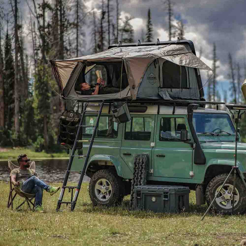 HD Bushveld II Cantilever Hard Shell Roof Top Tent Grey Body & Tan Rainfly